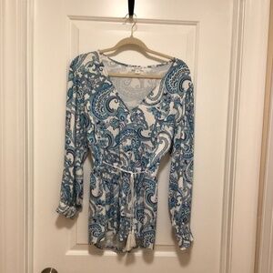 Venus Paisley Long Sleeve Top with Tie at Waist - Size L